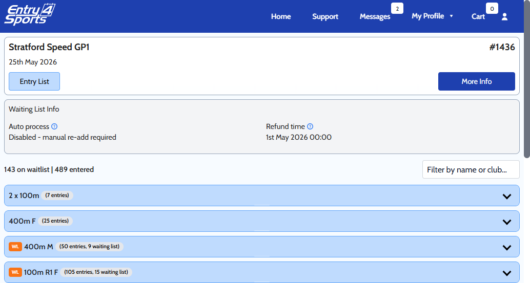 Waiting List Info panel showing Auto process and Refund time fields